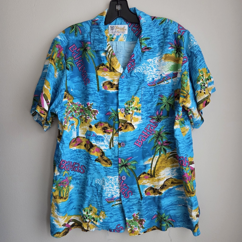 Vintage Aloha Hawaiian Rayon Fujiette Short Sleeve Shirt Women? S